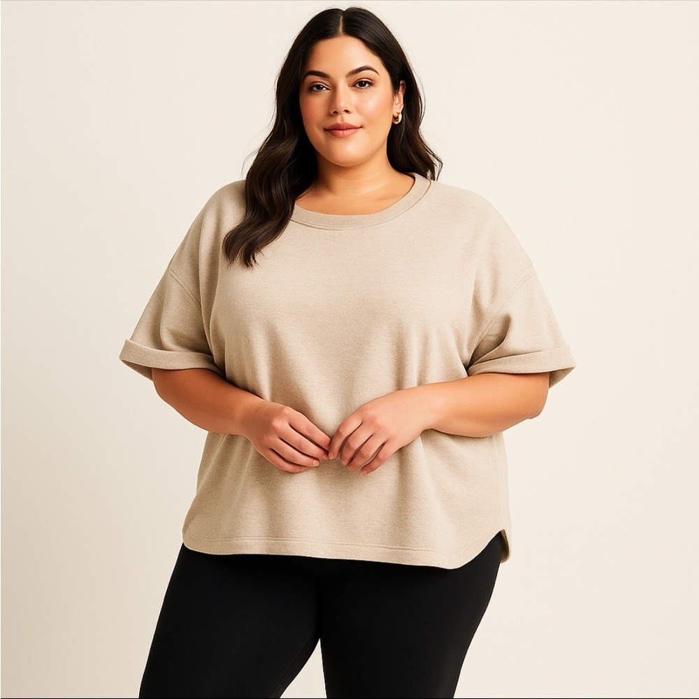 Secret Treasures Women’s 2X Soft Knit Cream Roll Sleeve Casual Relaxed Fit Top